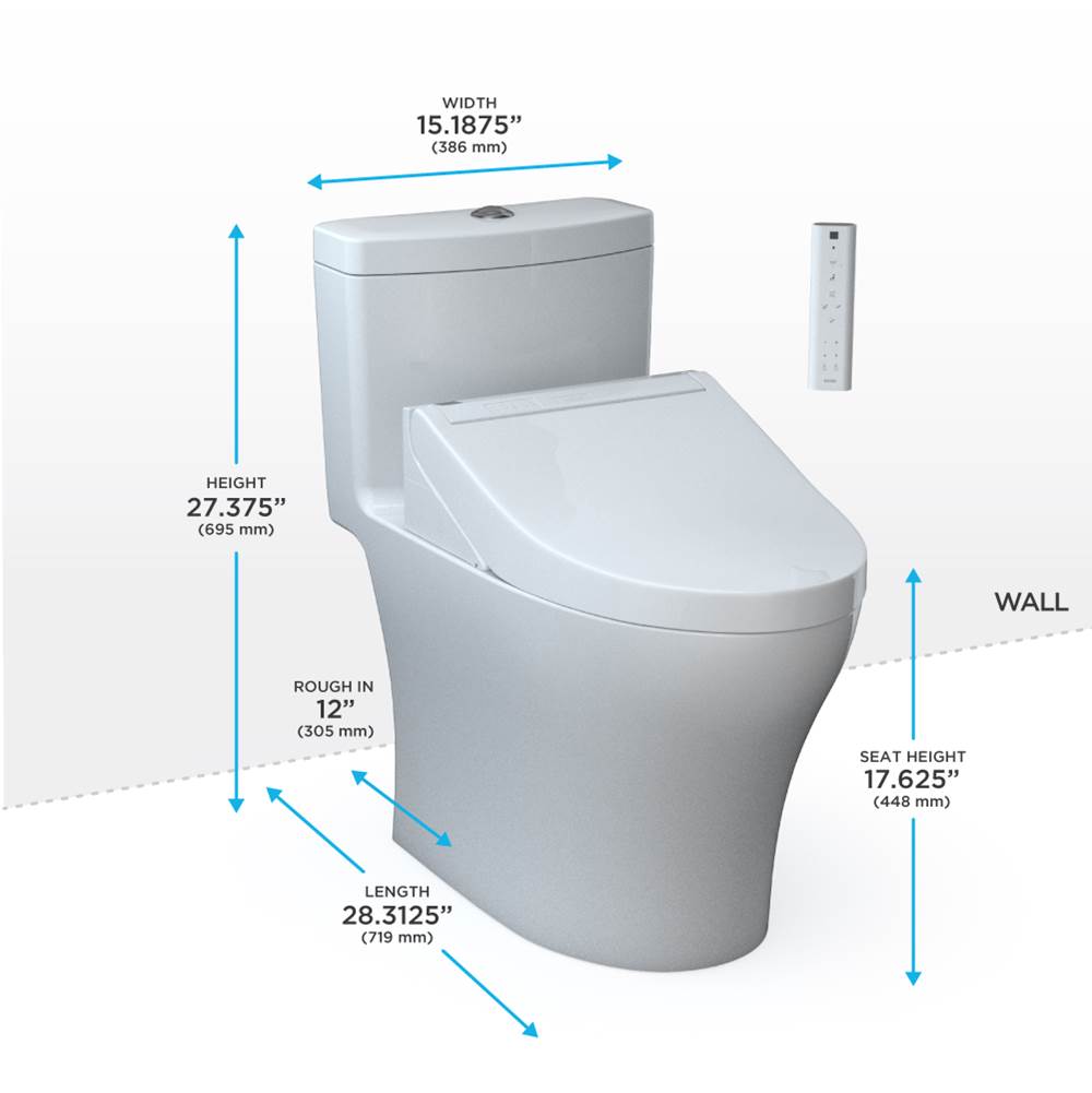 Toto Washlet+ Aquia Iv One-Piece Elongated Dual Flush 1.28 And 0.9 Gpf Toilet And Washlet C5 Bidet Seat, Cotton White