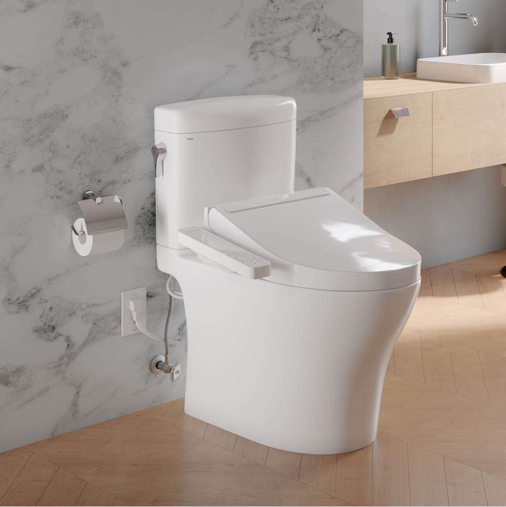 Toto Washlet+ Aquia Iv Cube Two-Piece Elongated Dual Flush 1.28 And 0.9 Gpf Toilet With C2 Bidet Seat, Cotton White