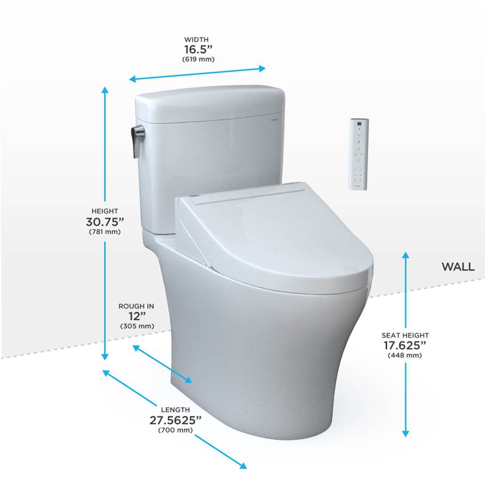 Toto Washlet+ Aquia Iv Cube Two-Piece Elongated Dual Flush 1.28 And 0.9 Gpf Toilet With C5 Bidet Seat, Cotton White