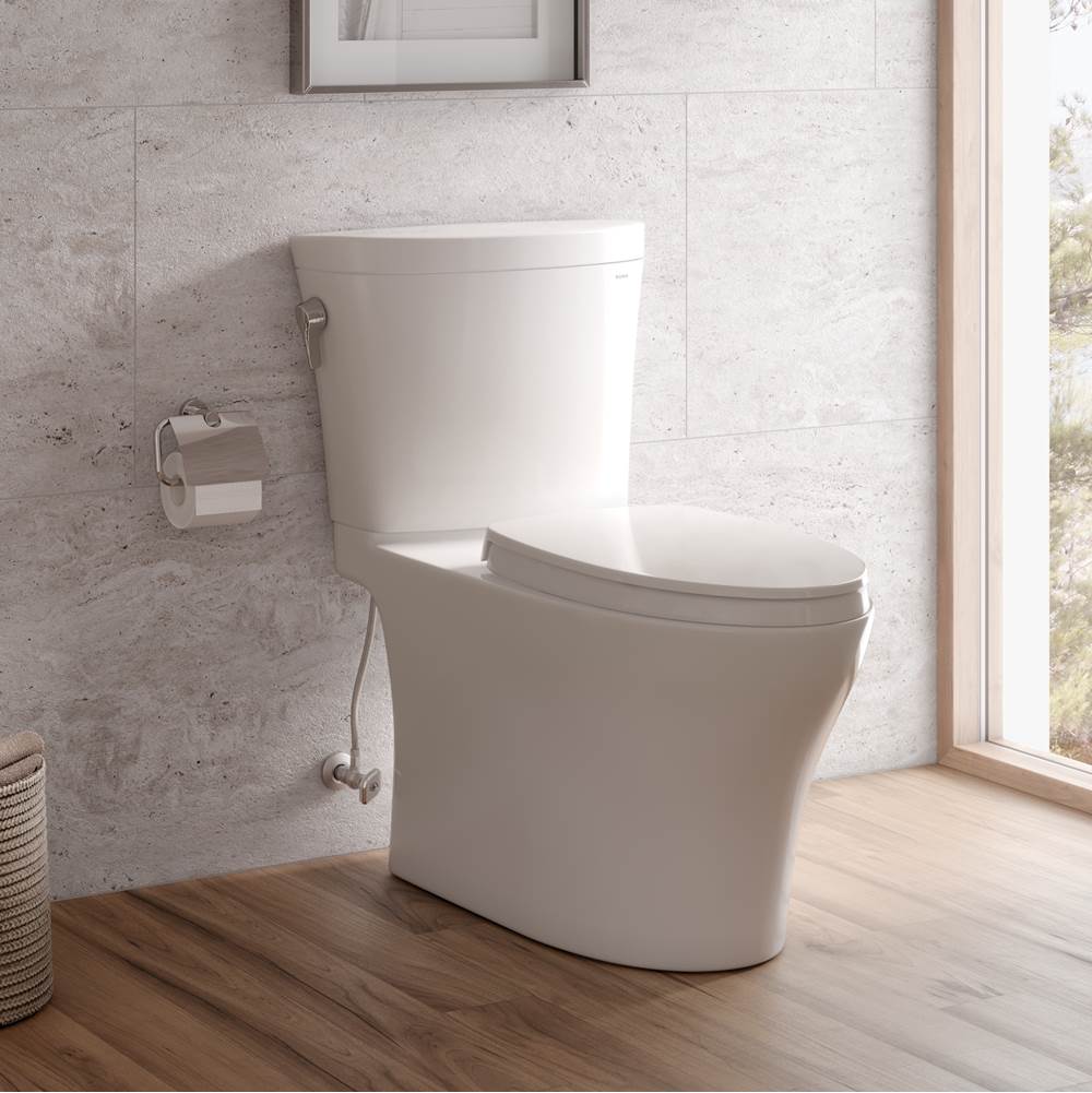 TOTO Aquia IV Arc Two-Piece Elongated Dual Flush 1.28 and 0.9 GPF Universal Height Toilet with CEFIONTECT, WASHLET+ Ready, Cotton White