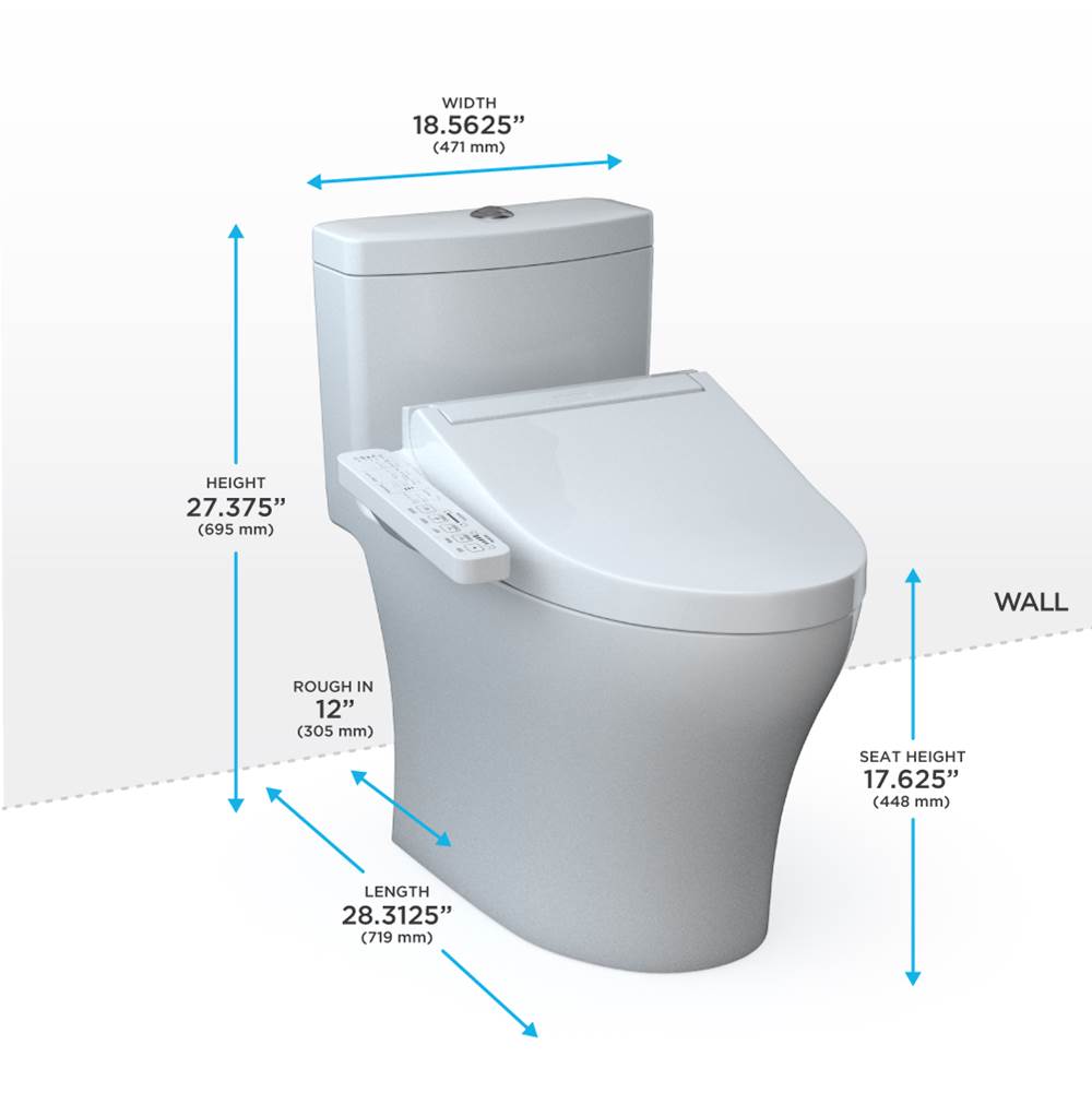Toto Washlet+ Aquia Iv One-Piece Elongated Dual Flush 1.28 And 0.9 Gpf Toilet And Washlet C2 Bidet Seat, Cotton White