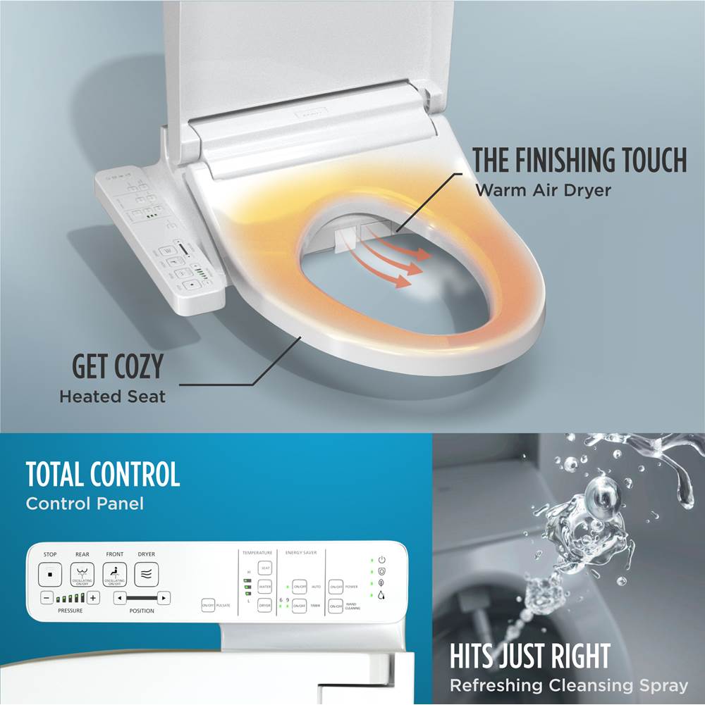 TOTO WASHLET KC2 Electronic Bidet Toilet Seat with Heated Seat and SoftClose Lid, Elongated, Cotton White