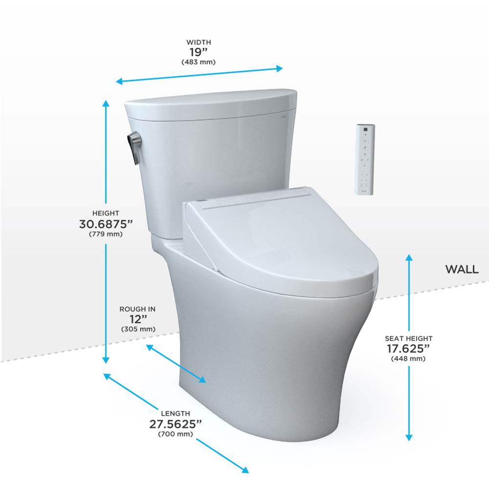 Toto Washlet+ Aquia Iv Arc Two-Piece Elongated Dual Flush 1.28 And 0.9 Gpf Toilet With C5 Bidet Seat, Cotton White
