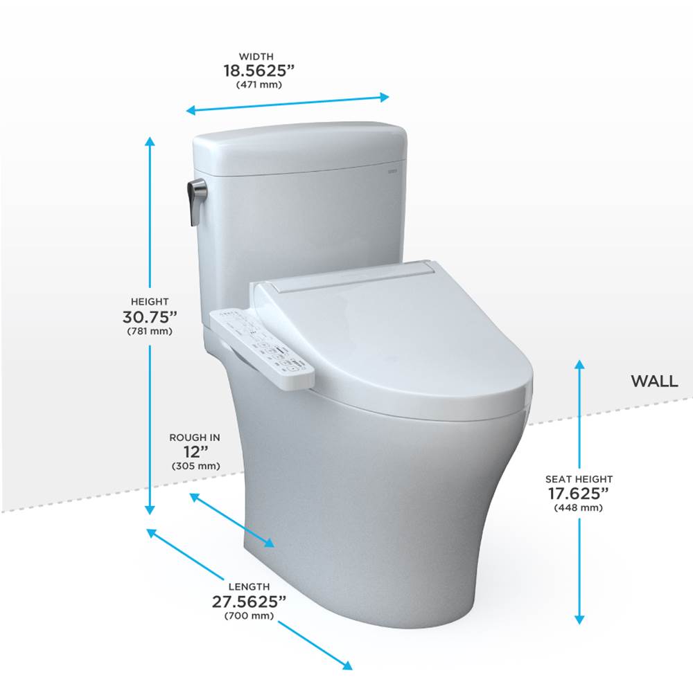 Toto Washlet+ Aquia Iv Cube Two-Piece Elongated Dual Flush 1.28 And 0.9 Gpf Toilet With C2 Bidet Seat, Cotton White