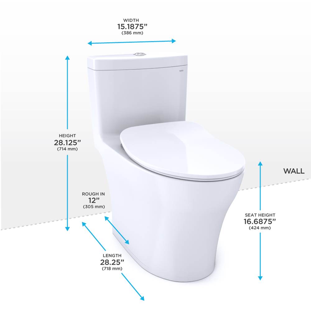 TOTO Aquia IV One-Piece Elongated Dual Flush 1.28 and 0.9 GPF Universal Height, WASHLET+ Ready Toilet with CEFIONTECT, Cotton White