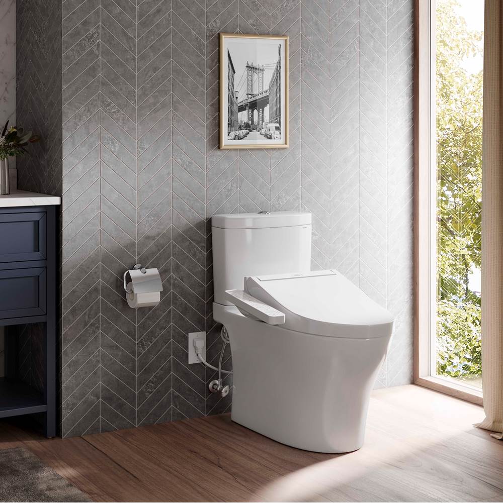 TotoWashlet+ Aquia Iv Two-Piece Elongated Dual Flush 1.28 And 0.9 Gpf Toilet And Washlet C2 Bidet Seat, Cotton White