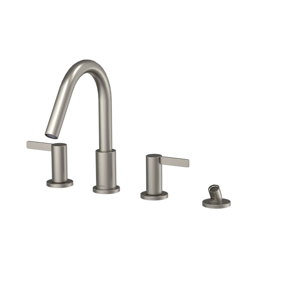 Toto Gf Two Lever Handle Deck-Mount Roman Tub Filler Trim With Handshower, Brushed Nickel
