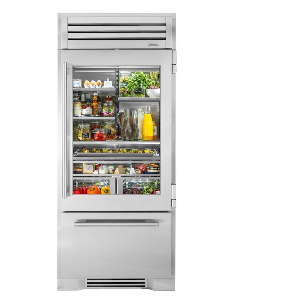 36'' Refrigerator/Bottom Freezer - Stainless Steel - Stainless Glass Door - Hinged Right (R)