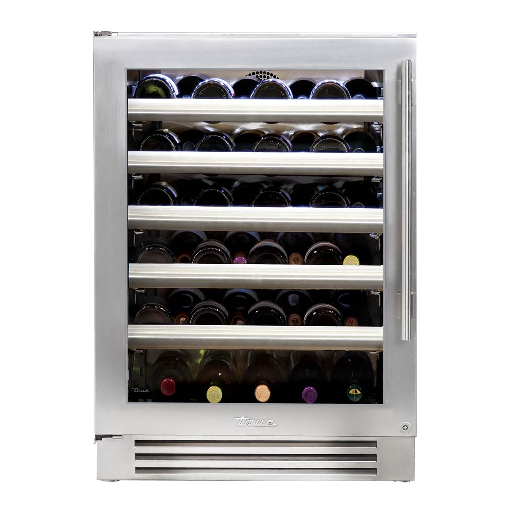 True Residential - Stainless Glass - 5 Pullout Wine, 1 Floor Cradle - Hinge Left (L) - Stainless Steel