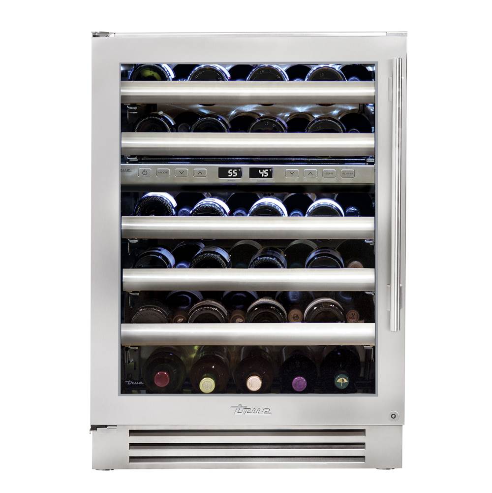 True Residential - Stainless Glass - 5 Pullout Wine, 1 Floor Cradle - Hinge Left (L) - Stainless Steel