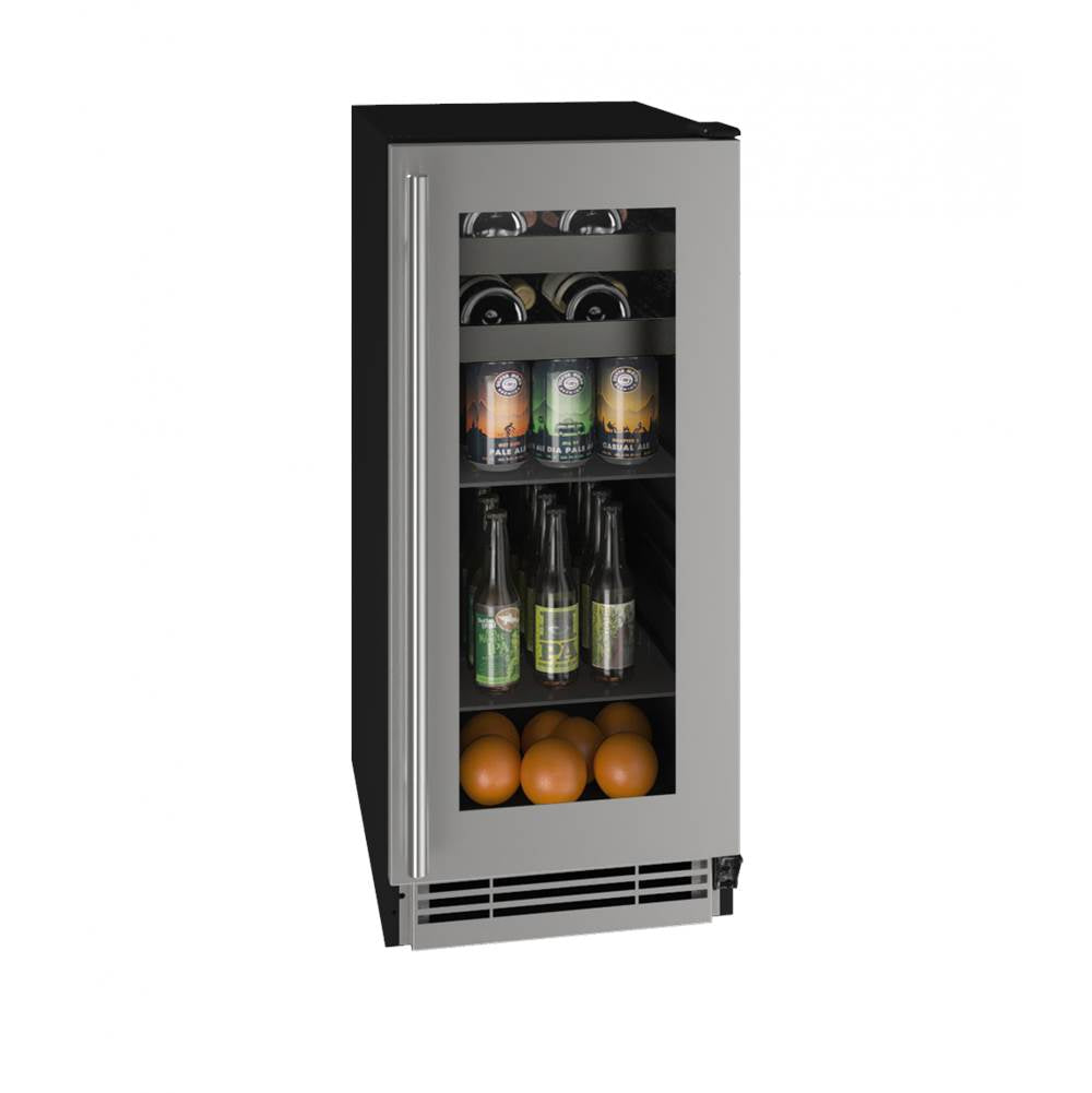 U Line - Beverage Center 15'' Reversible Hinge Stainless Frame 115v - Stainless