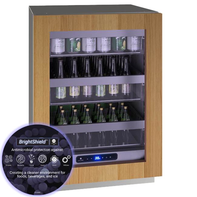 U Line - Glass Refrigerator 24'' Reversible Hinge Integrated Frame 115v BrightShield - Integrated