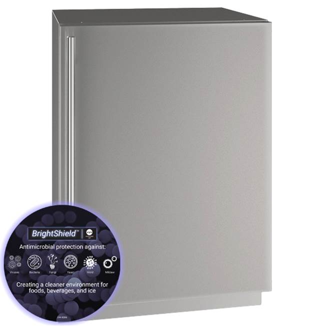 U Line - Solid Refrigerator 24'' Reversible Hinge Stainless Solid 115v BrightShield - Stainless