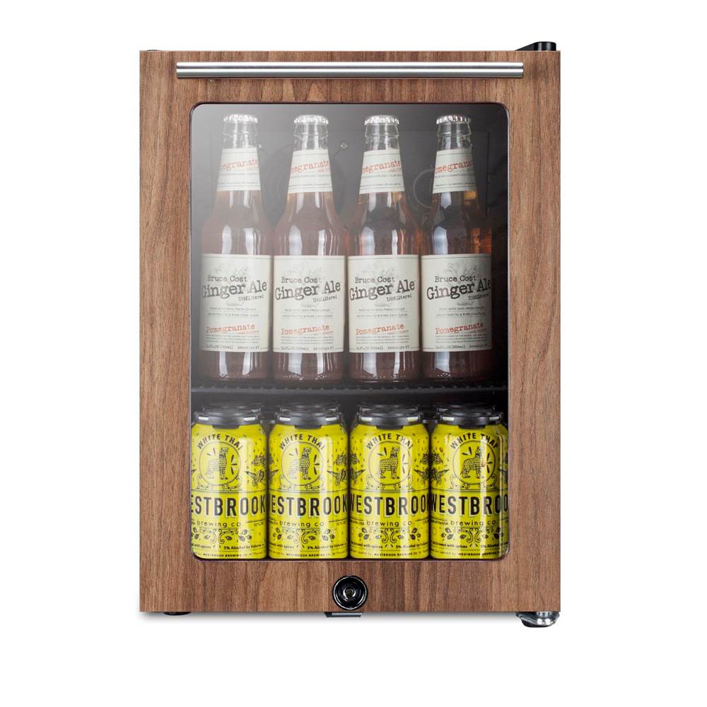 Compact Glass Door Beverage Center With Wood Trim