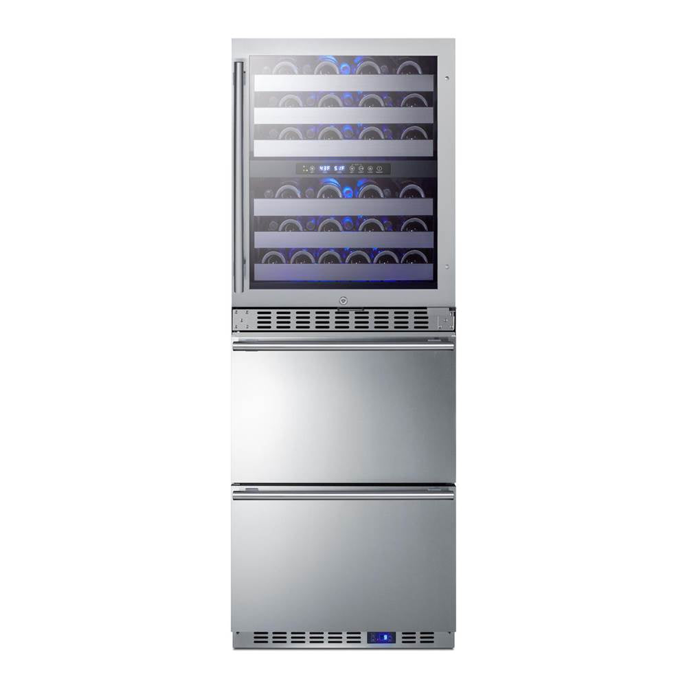 24'' Wide Combination Dual-Zone Wine Cellar and 2-Drawer All-Freezer