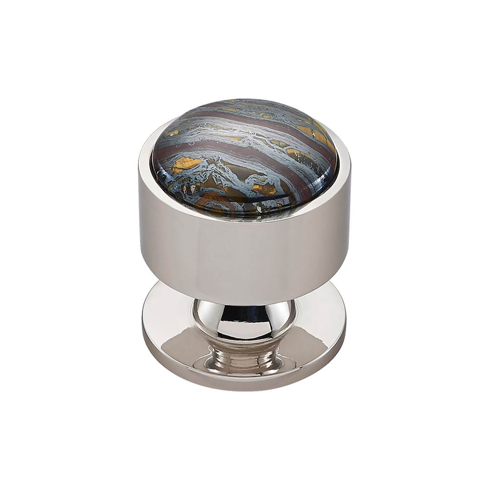 Vesta - FireSky Iron Tiger Eye Knob 1 3/8 Inch Polished Nickel Base - Polished Nickel