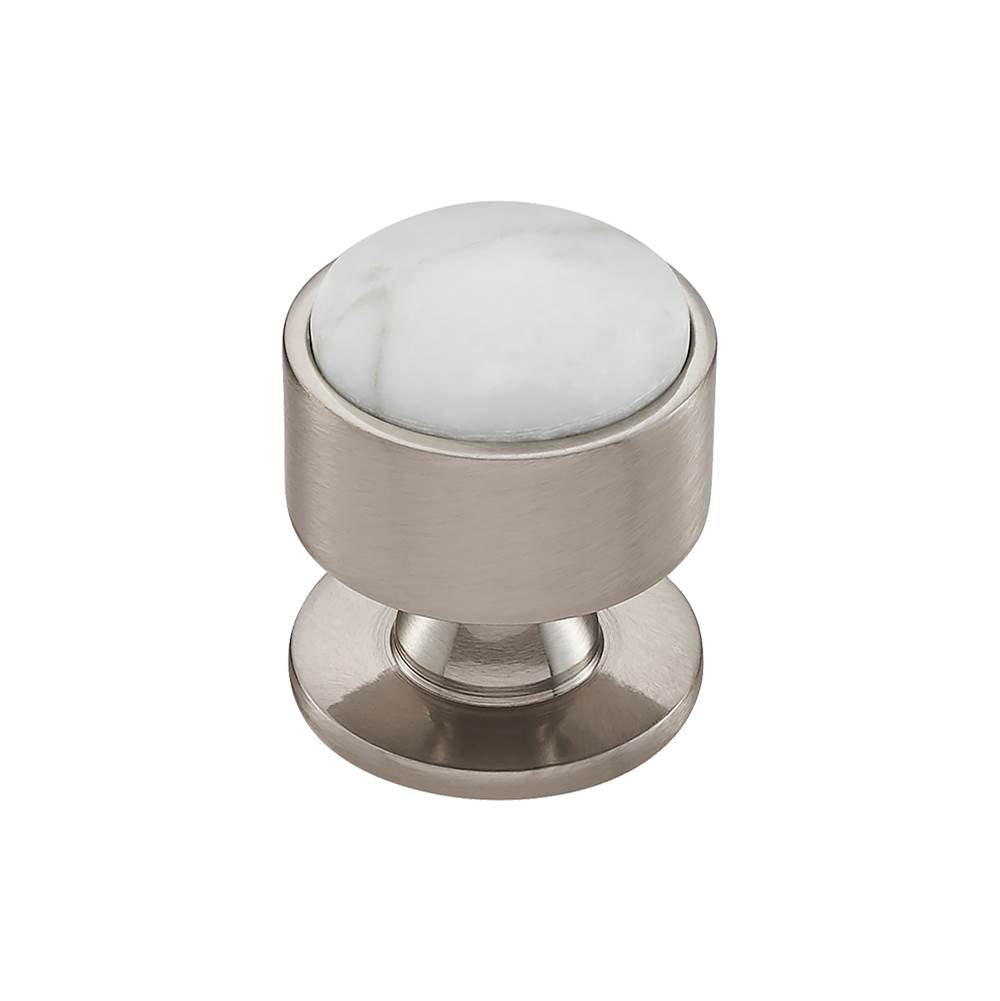 Vesta - FireSky Carrara White Knob 1 3/8 Inch Brushed Satin Nickel Base - Brushed Satin Nickel