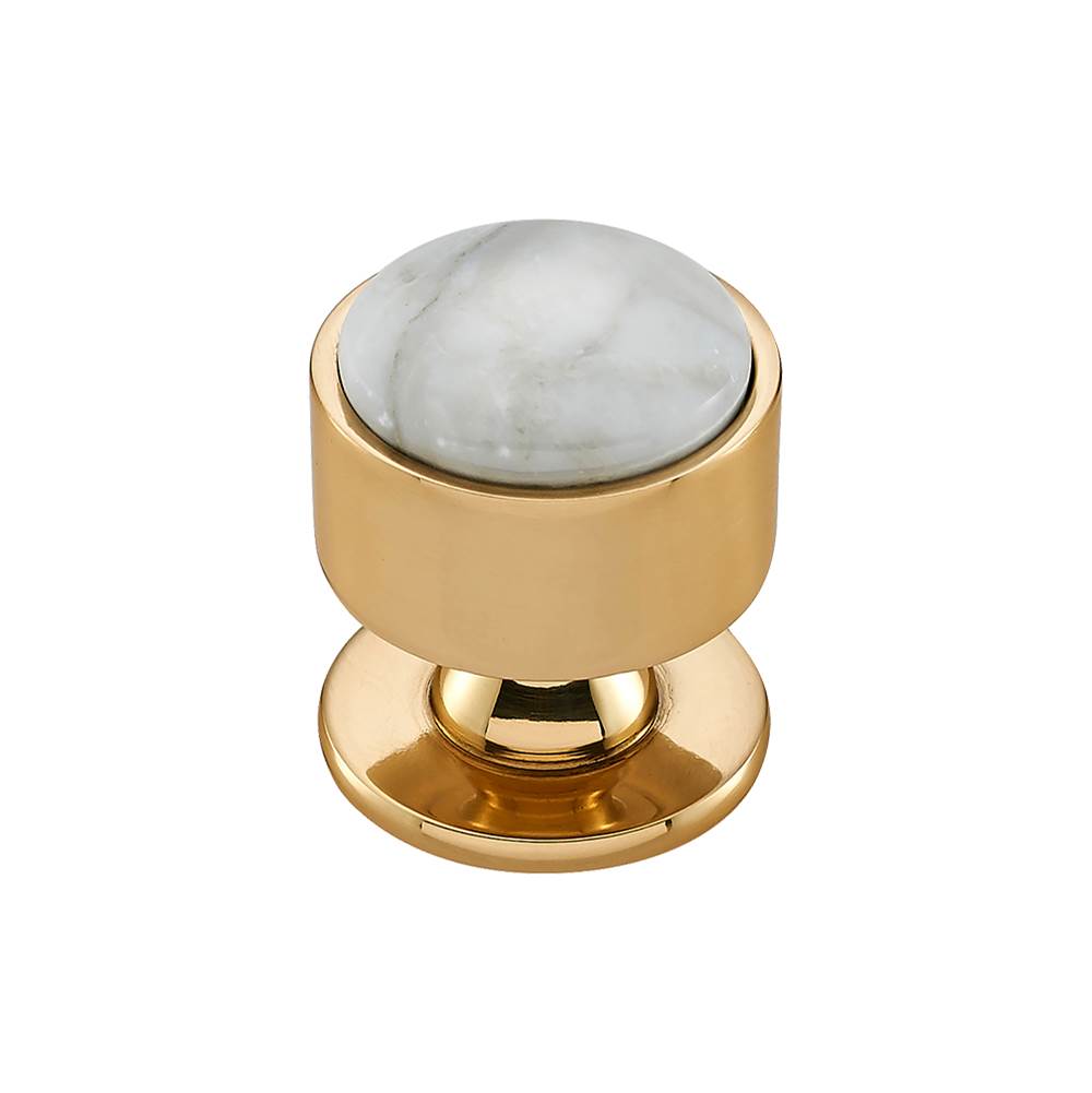 Vesta - FireSky Carrara White Knob 1 3/8 Inch Polished Brass Base - Polished Brass
