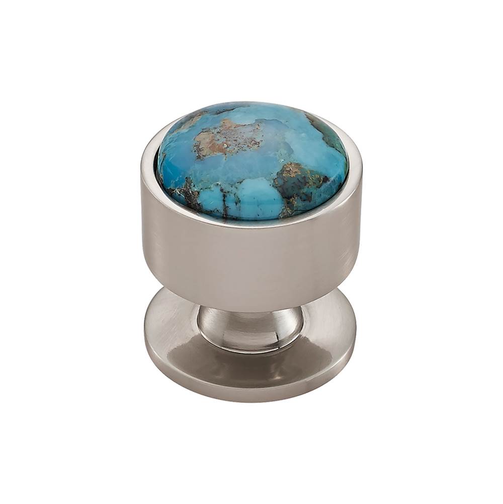 Vesta - FireSky Mohave Turquoise Knob 1 3/8 Inch Brushed Satin Nickel Base - Brushed Satin Nickel