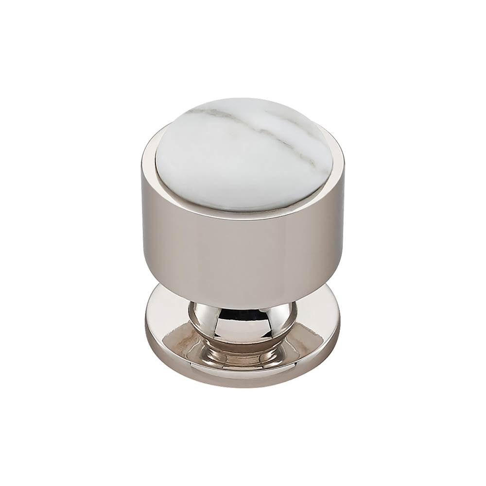 Vesta - FireSky Carrara White Knob 1 1/8 Inch Polished Nickel Base - Polished Nickel