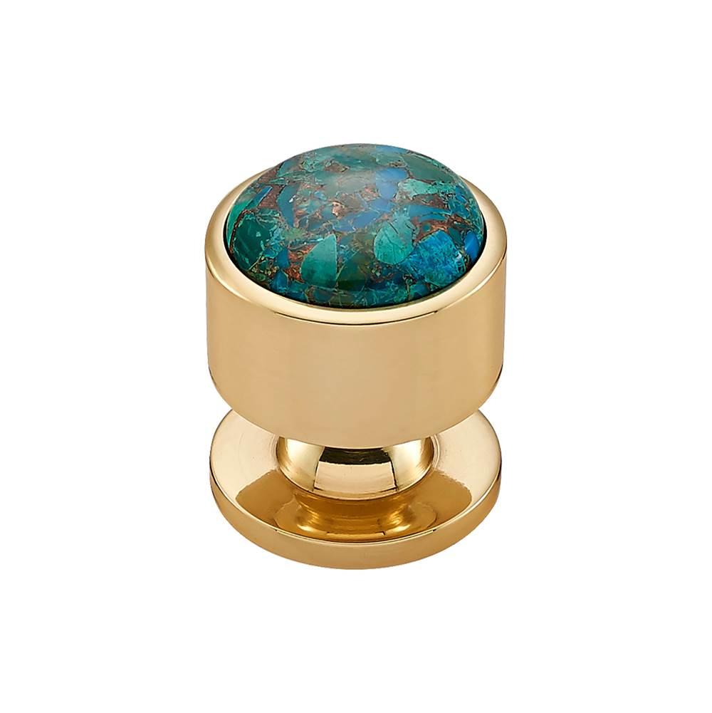 Vesta - FireSky Mohave Blue Knob 1 1/8 Inch Polished Brass Base - Polished Brass