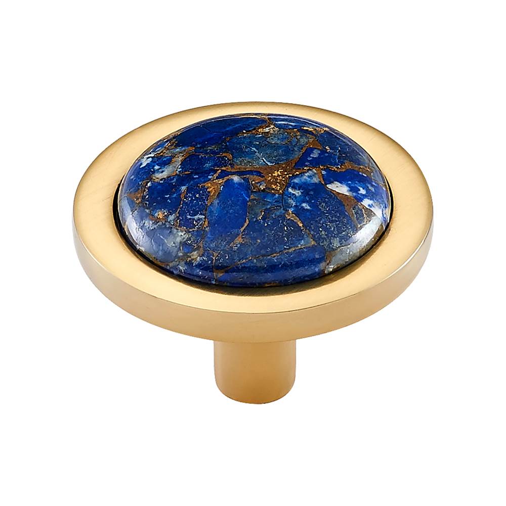 Vesta - FireSky Mohave Lapis Knob 1 9/16 Inch Polished Brass Base - Polished Brass