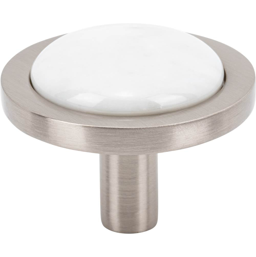Vesta - FireSky Carrara White Knob 1 9/16 Inch Brushed Satin Nickel Base - Brushed Satin Nickel