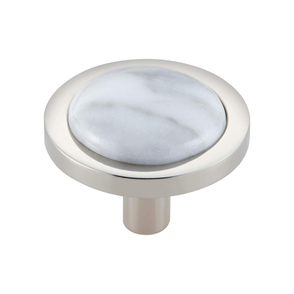 Vesta - FireSky Carrara White Knob 1 9/16 Inch Polished Nickel Base - Polished Nickel