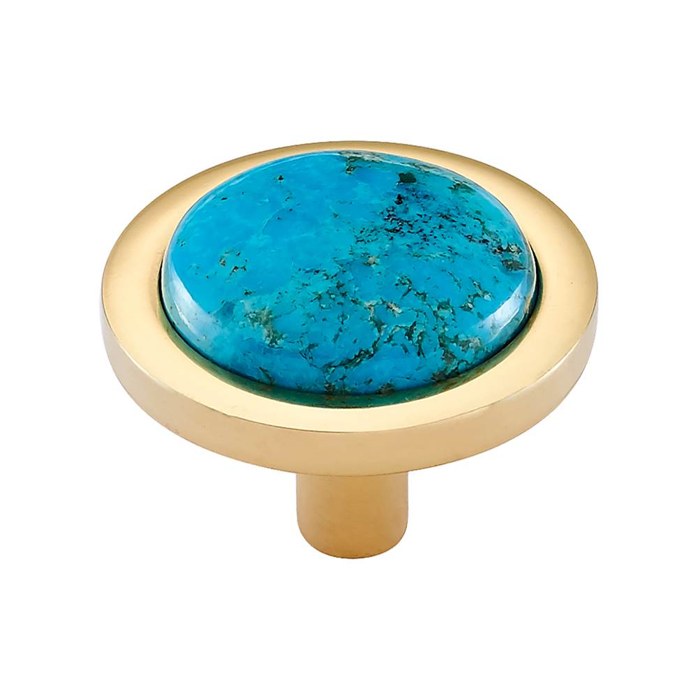 Vesta - FireSky Mohave Turquoise Knob 1 9/16 Inch Polished Brass Base - Polished Brass