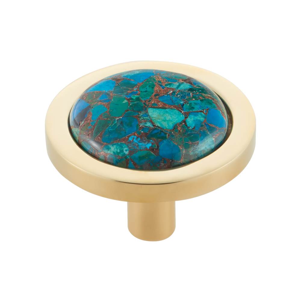 Vesta - FireSky Mohave Blue Knob 1 9/16 Inch Polished Brass Base - Polished Brass