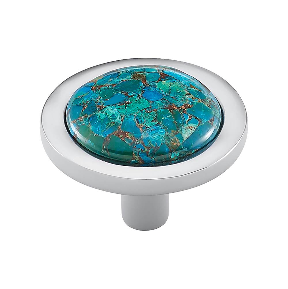 Vesta - FireSky Mohave Blue Knob 1 9/16 Inch Polished Chrome Base - Polished Chrome