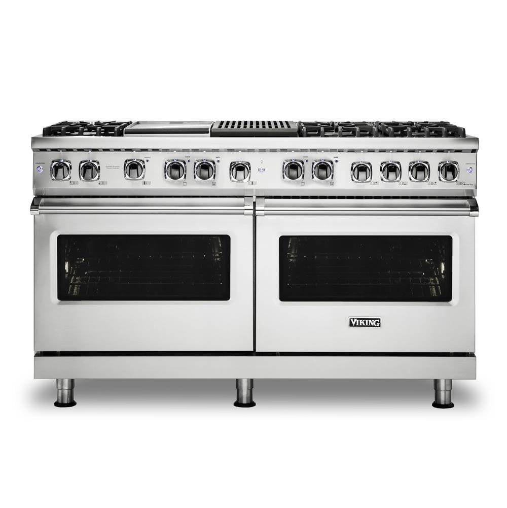 Viking - 60''W./24''D. Dual Fuel Self-Clean Sealed Burner Range-6 Burners/GriddleandGrill-Stainless-LP - Stainless Steel