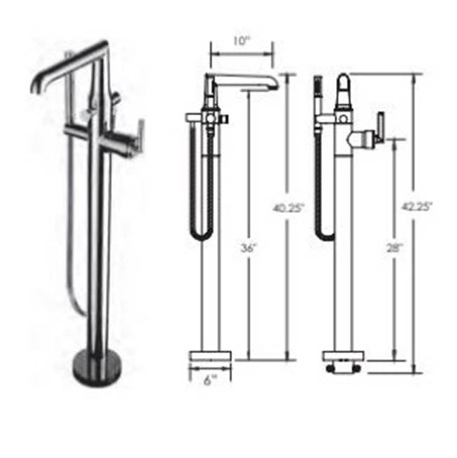 Vissoni - Floor Mount Tub Filler w/Single Function Hand Shower and Hose - Uses P0800 valve - Polished Chrome