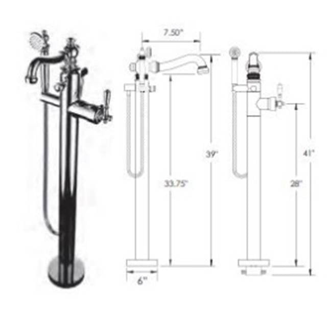 Vissoni - Floor Mount Tub Filler w/Single Function Hand Shower and Hose - Uses P0800 valve - Polished Chrome
