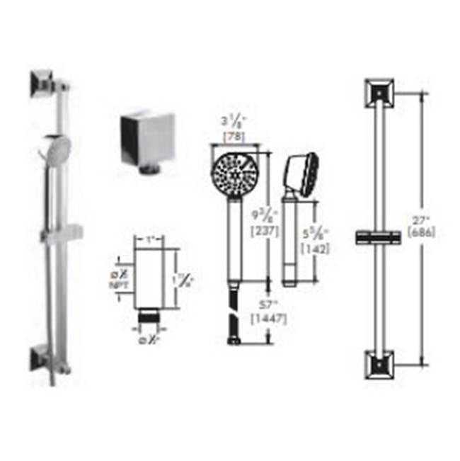 Vissoni - Multifunction Hand Shower Set w/Slide Bar, Supply Elbow, and Hose - Polished Chrome