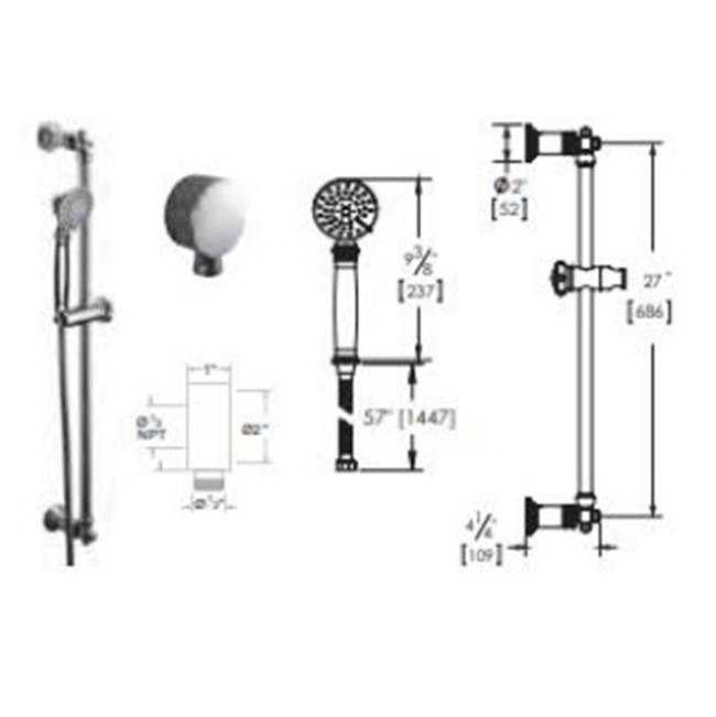 Vissoni - Multifunction Hand Shower Set w/Slide Bar, Supply Elbow, and Hose - Polished Chrome