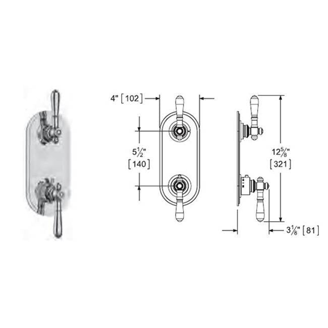 Vissoni - 1/2'' Thermostatic Trim w/3-way Diverter (shared) - Uses TH-9313 valve - Roman Bronze