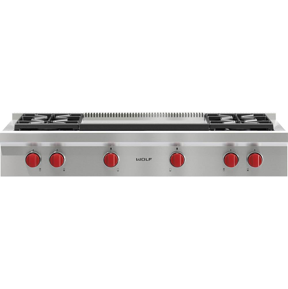 Wolf - 48'' Sealed Burner Rangetop, 4 Burner, Double Griddle, Ng - No Finish Group