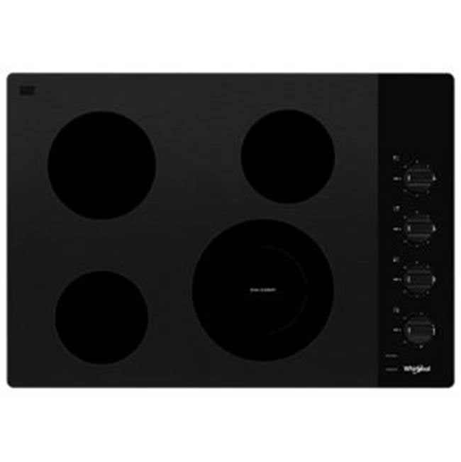 Whirlpool - 30'' 4 Elements, Ceramic Glass, 10/6'' Dual,8'',(2) 6'' Radiant Element, Frameless, Dish Safe Knob Control - Black