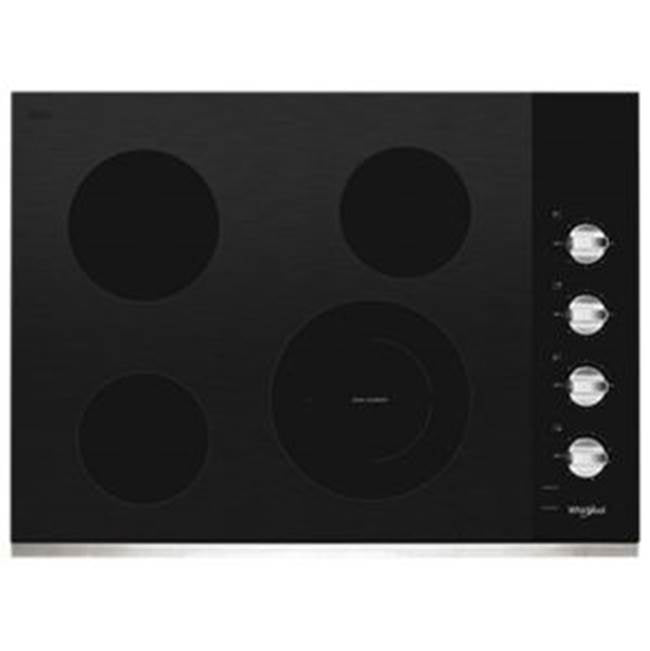 Whirlpool - 30'' 4 Elements, Ceramic Glass, 10/6'' Dual,8'',(2) 6'' Radiant Element, Frameless, Dish Safe Knob Control - Stainless Steel