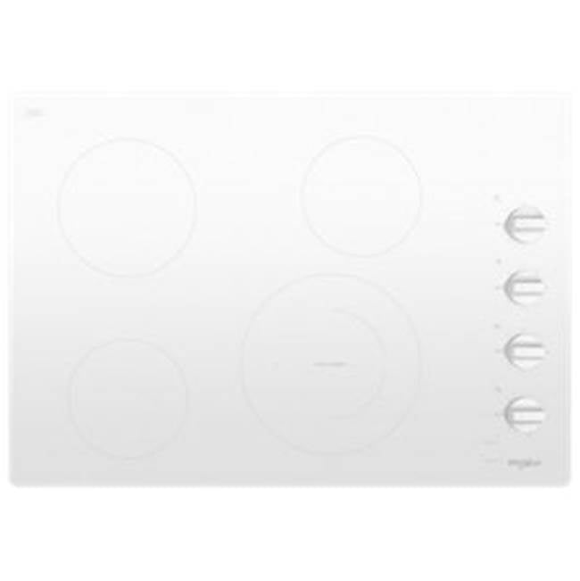 Whirlpool - 30'' 4 Elements, Ceramic Glass, 10/6'' Dual,8'',(2) 6'' Radiant Element, Frameless, Dish Safe Knob Control - White