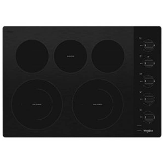 Whirlpool - 30'' 5 Elements, Ceramic Glass, (2)10/6'' Dual, (3) 6'' Radiant Elements, Frameless, Dish Safe Knob Control - Black