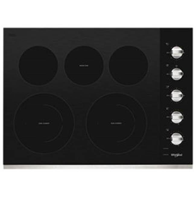 Whirlpool - 30'' 5 Elements, Ceramic Glass, (2)10/6'' Dual, (3) 6'' Radiant Elements, Frameless, Dish Safe Knob Control - Stainless Steel