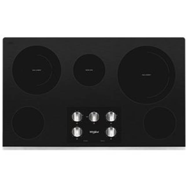 Whirlpool - 36'' 5 Elements, Ceramic Glass, 12/9'' Dual, 10/6'' Dual, (3) 6'' Radiant Elements, Frameless, Dish Safe Knob Control - Stainless Steel