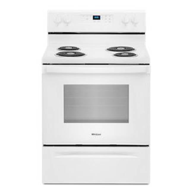 Whirlpool - 4.8 Cu Ft, Self-Clean, Coil, 2-6'', 2-8'', Clock, Extra Large Window, Storage Drawer,Accubake - White