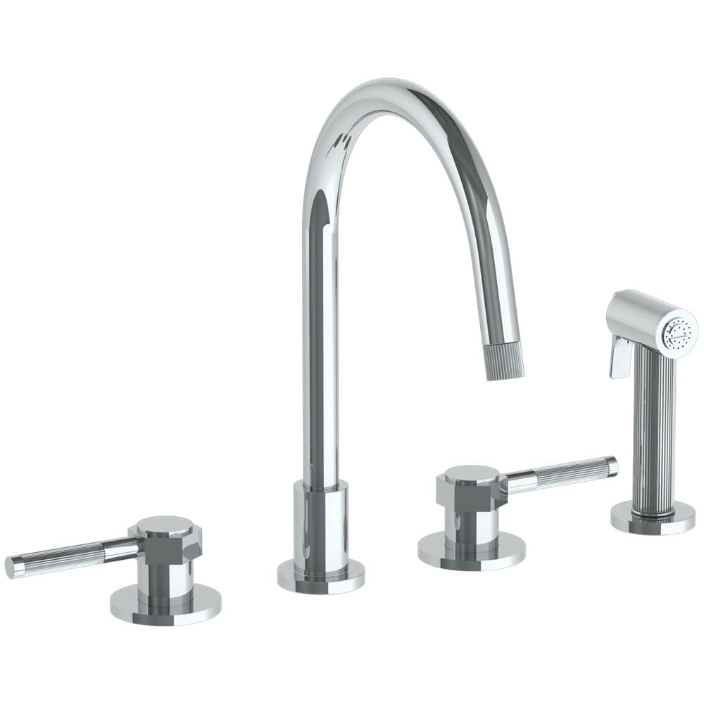 Watermark - Deck Mounted 4 Hole Gooseneck Kitchen Set - Includes Side Spray - Vintage Copper