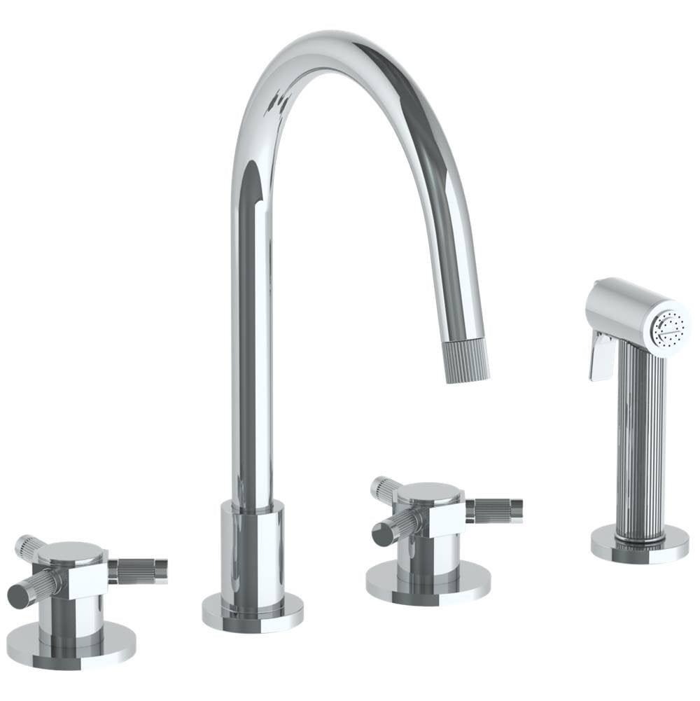Watermark - Deck Mounted 4 Hole Gooseneck Kitchen Set - Includes Side Spray - Vintage Copper