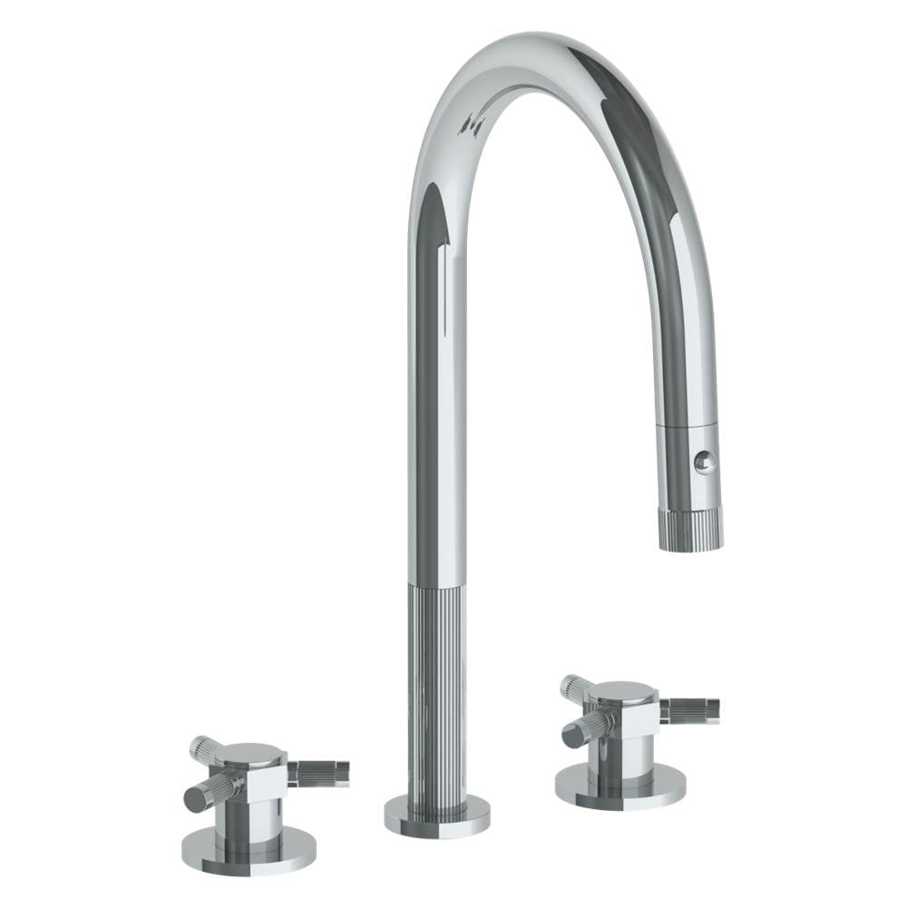Watermark - Deck Mounted 3 Hole Gooseneck Kitchen Faucet with Pull Down Spray - Vintage Copper