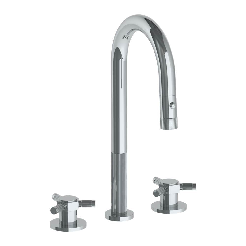 Watermark - Deck Mounted 3 Hole Gooseneck Prep Faucet with Pull Down Spray - Vintage Copper