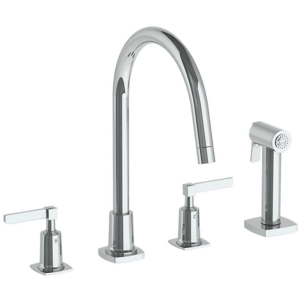 Watermark - Deck Mounted 4 Hole Gooseneck Kitchen Set - Includes Side Spray - Vintage Copper